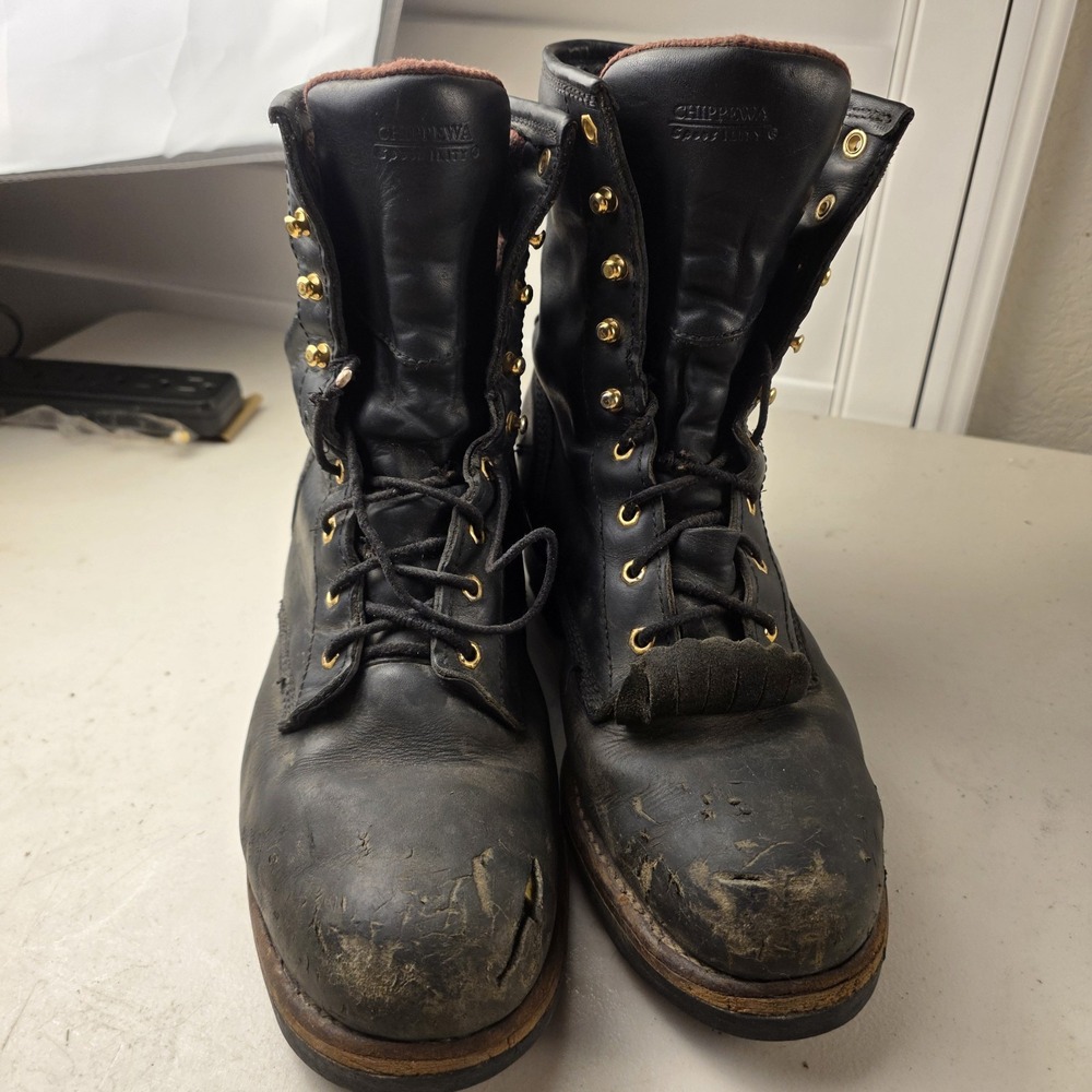 Chippewa Black Leather Logger Steel Toe Boots US USA Made Size 11.5 Wide